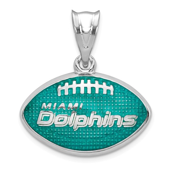 Sterling Silver Miami Dolphins Enameled Football Pendant Sterling Silver Miami Dolphins Enameled Football Pendant